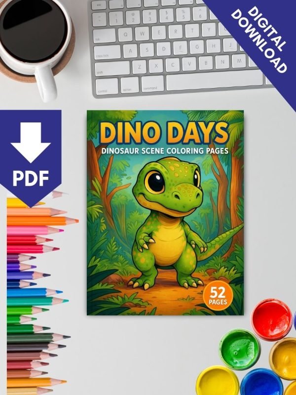 52 Dinosaur Scene Coloring Pages for Kids – Dino Fun Days - Image 2