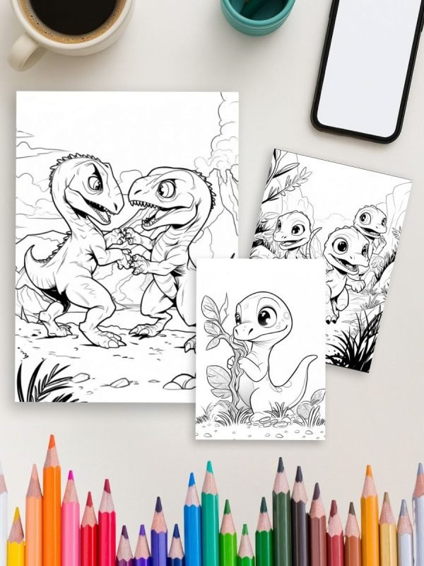 52 Dinosaur Scene Coloring Pages for Kids – Dino Fun Days - Image 4